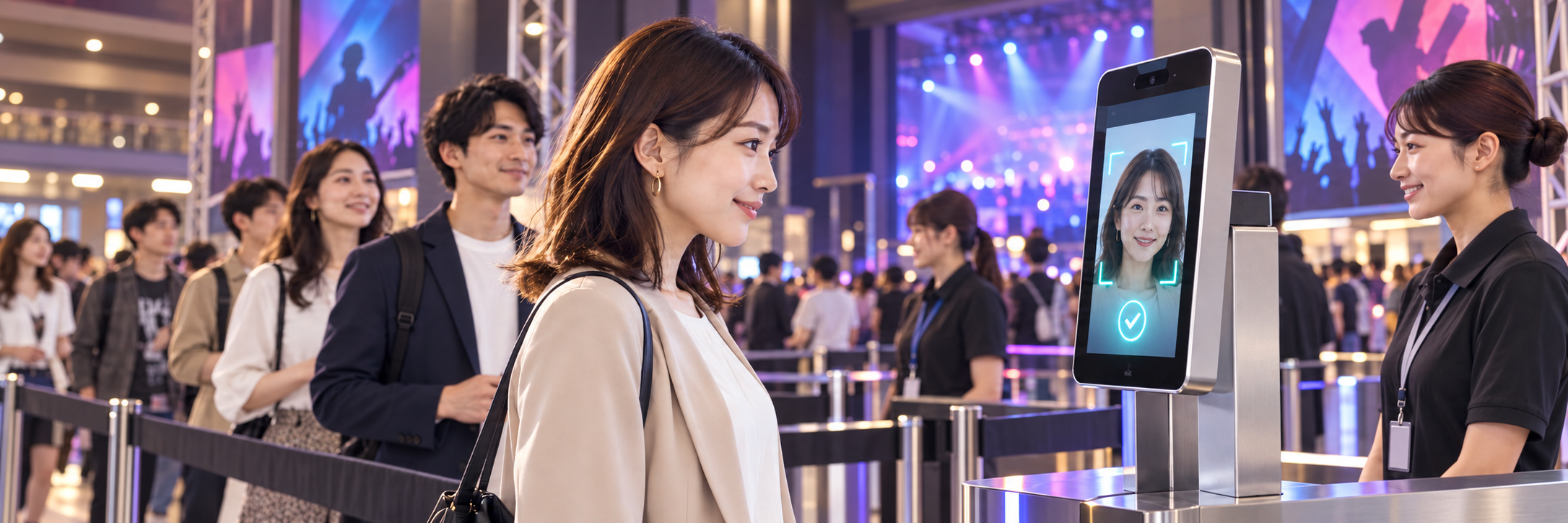 ライブ会場で顔認証により本人確認して入場する様子